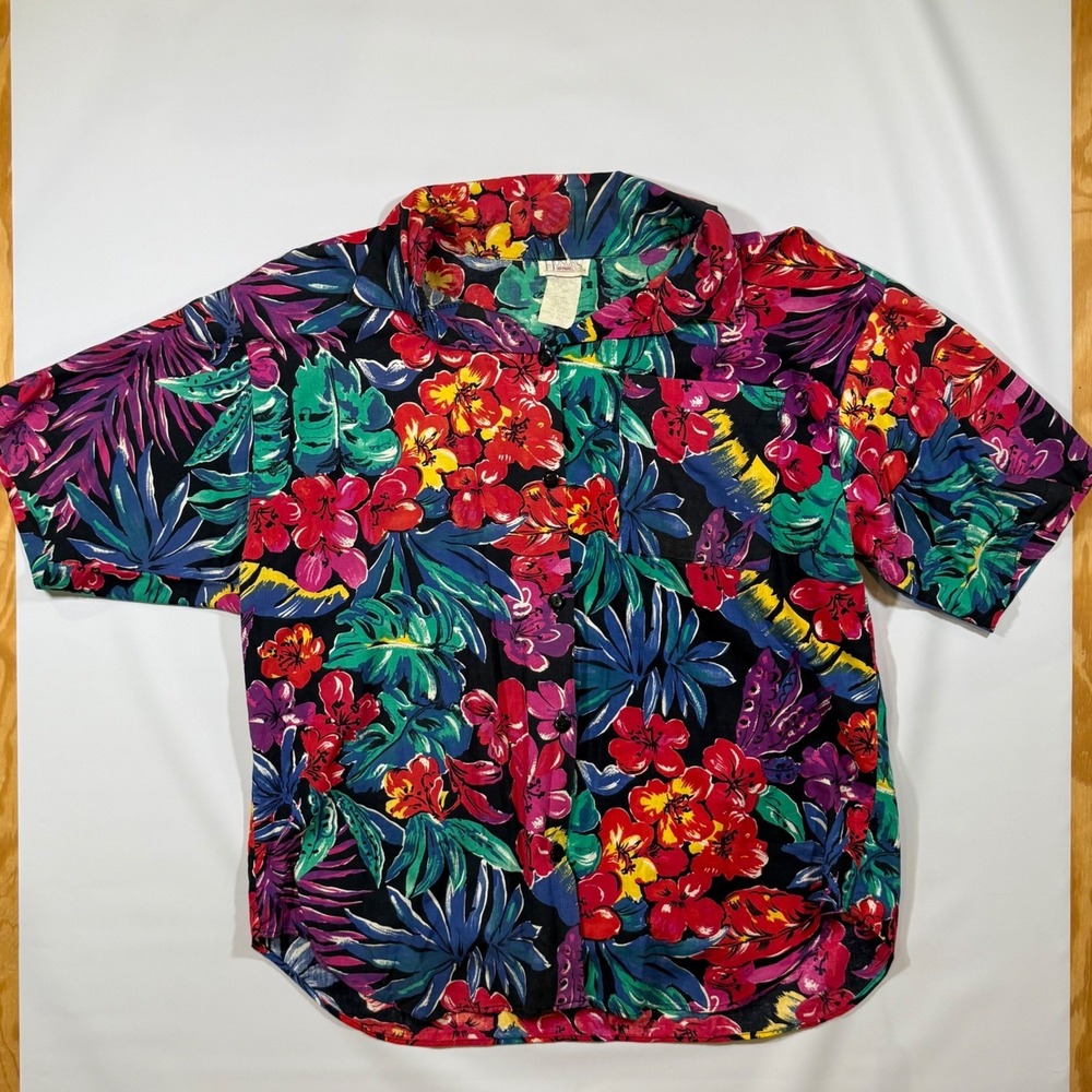 VTG Honors Apparel Tropical Floral Button Up Womens Large‎ Multicolor 90s Retro